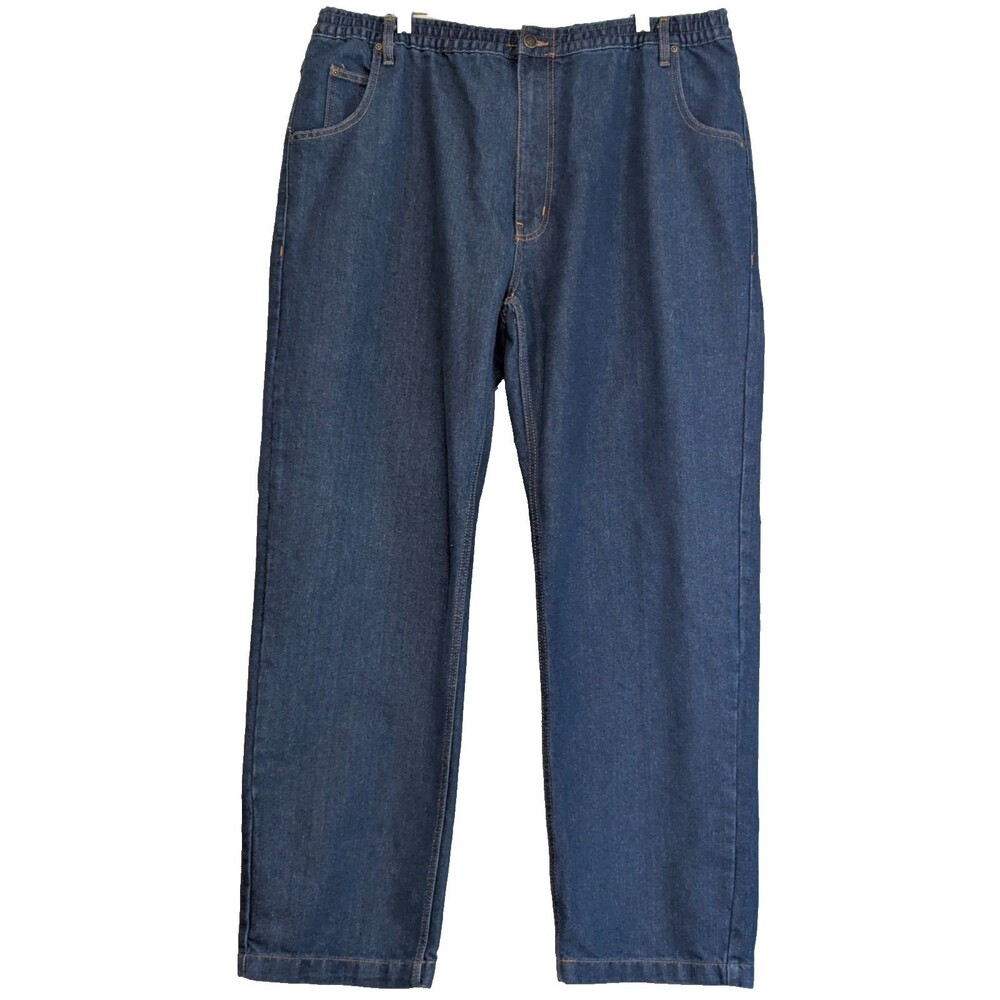 Haband Casual Joe Men's 42x32 Elastic Waist Jeans Blue Denim Stretch Zip Fly